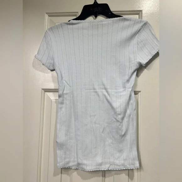 J. Crew Women's Light Blue Pointelle Short-Sleeve T-Shirt, Size XS - Picture 7 of 10